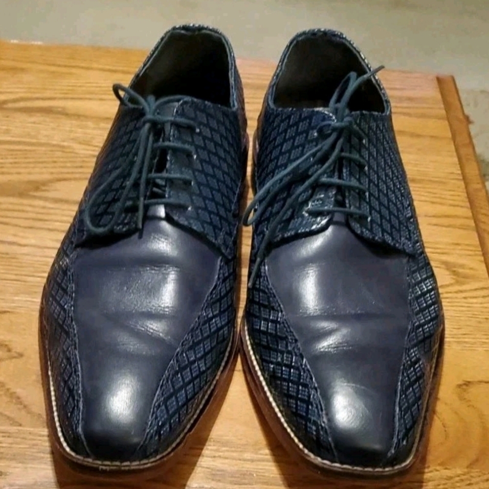Stacy Adams Men's 11M Gianluca Rombo Print Blue Leather Tie Lace Oxford Shoes